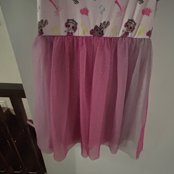 Girls' Unicorn Print Dress with Tulle Skirt - Picture 4 of 8
